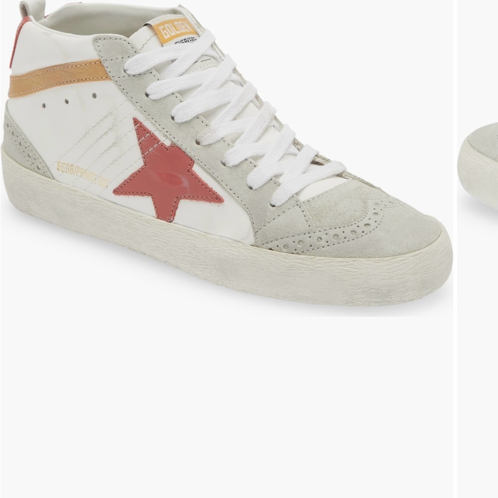 Golden Goose White and Red Sneakers